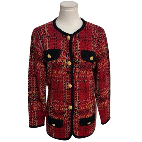 Marks &‎ Spencer ST MICHAEL FROM Red Black Gold Buttons Tweed Blazer size M 6 8 - Picture 3 of 11